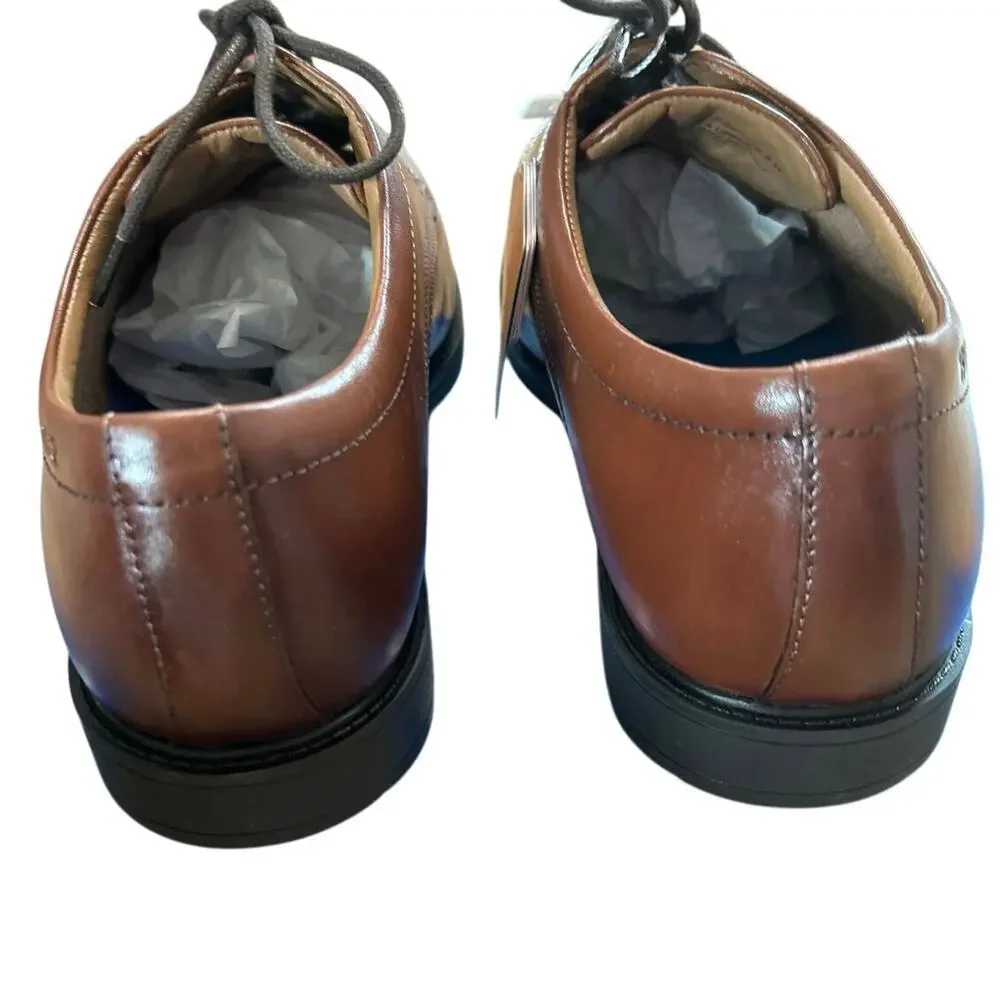 Nunn Bush Cognac Brown Leather Plain Toe Lace Up Oxford 9 Wide Memory Foam